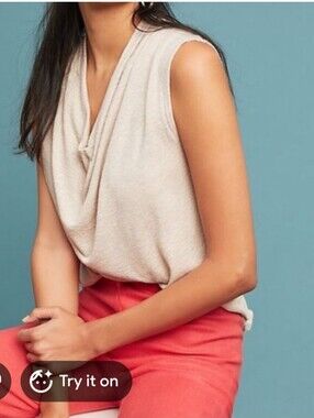 Anthropologie Akemi & Kin Sleevless Drape Neck Beige Tibby Soft Top XL